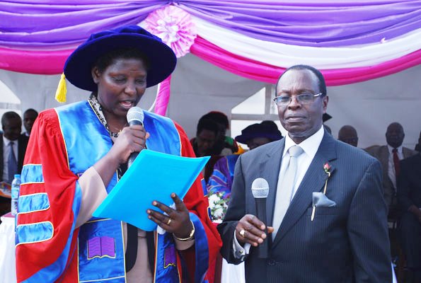Associate Prof. Maud Kamatenesi Mugisha being sworn in as Vice Chancellor- June 6, 2014